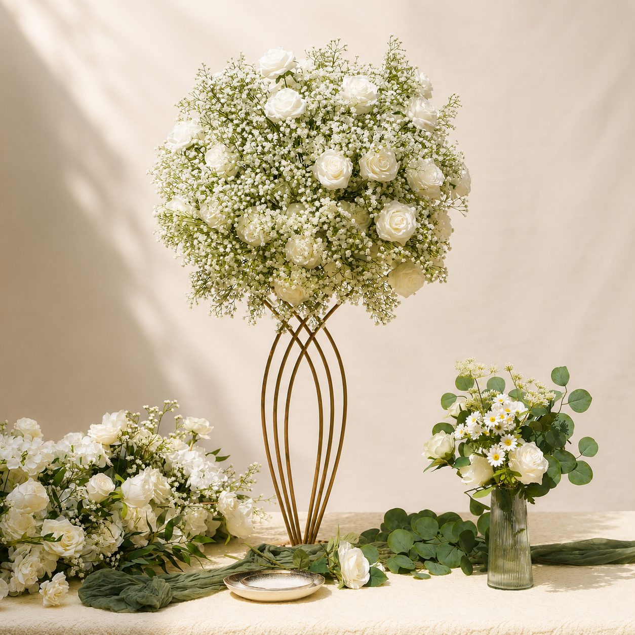 White flower arrangement for weddings and events in Fes